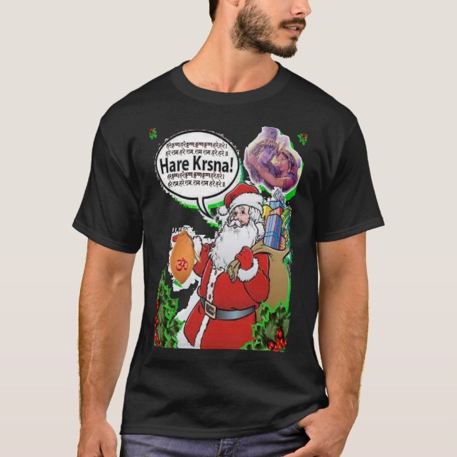 Camiseta Papai Noel - ॐ de Krishna da lebre (Frente)