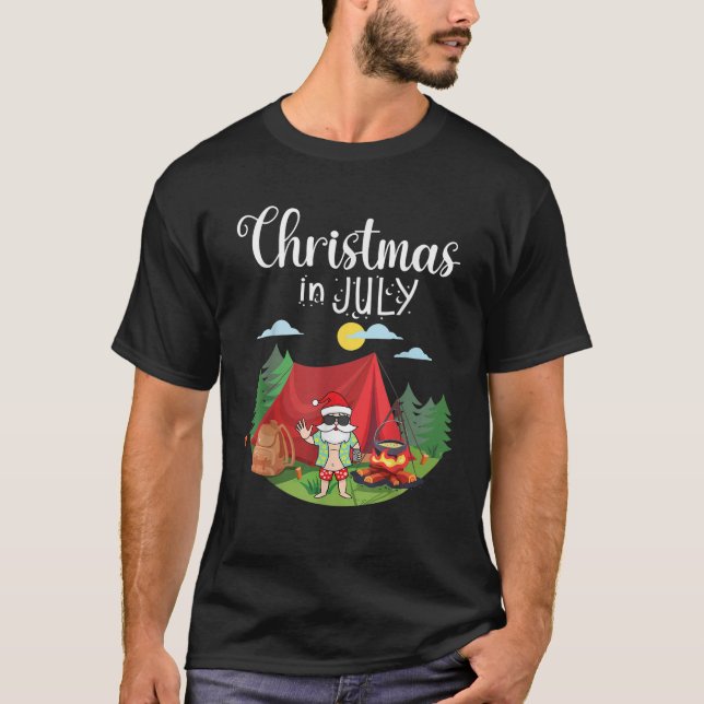 Camiseta Papai Noel Acampando Feliz Natal No Dia De Julho A (Frente)