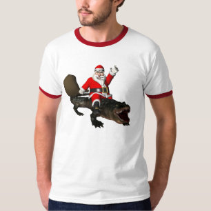 Camiseta Papai Noel alegre que monta um crocodilo