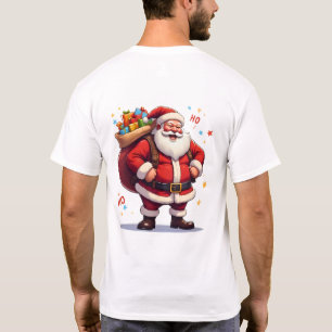Camiseta Papai Noel Alegre Rindo Ho Ho Ho com Saco Grande