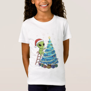 Camiseta Papai Noel Alien Adorável e Divertido Decorando o
