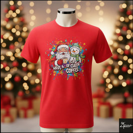 Camiseta Papai Noel Boneco de Neve Café Alegria Tinta Espal