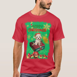 Camiseta Papai noel Cachorro Sentado para assistir o Presen