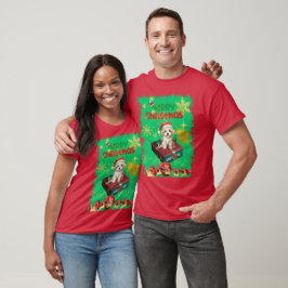 Camiseta Papai noel Cachorro Sentado para assistir o Presen