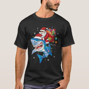 Camiseta Papai Noel cavalgando amante de tubarão Feliz Nata