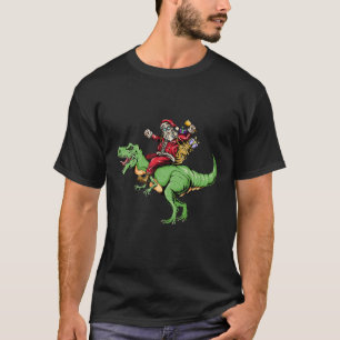 Camiseta Papai Noel Cavalgando Dinossauro T Rex Presentes d