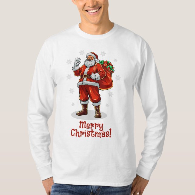 Camiseta Papai Noel Clássico trazendo presentes de Natal (Frente)