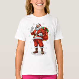 Camiseta Papai Noel Clássico trazendo presentes de Natal