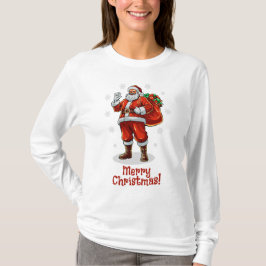 Camiseta Papai Noel Clássico trazendo presentes de Natal