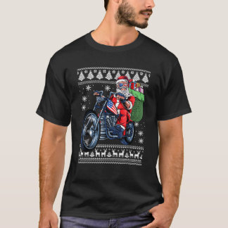 Camiseta Papai Noel Com Árvore De Motocicletas Xmas Fim De