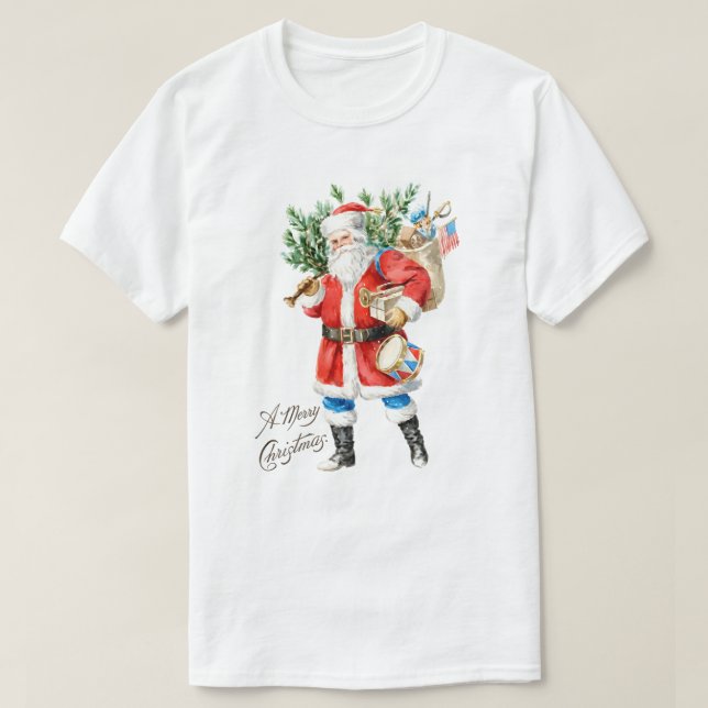 Camiseta Papai Noel com Brinquedos e Tambor (Frente do Design)