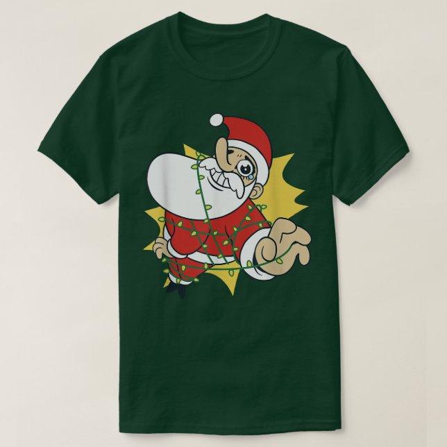 Camiseta Papai Noel com luzes de fadas engraçado Papai Noel (Frente do Design)