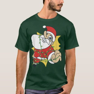 Camiseta Papai Noel com luzes de fadas engraçado Papai Noel