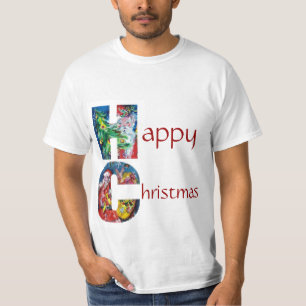 CAMISETA PAPAI NOEL COM PRESENTES E MONOGRAMA DA ÁRVORE DE