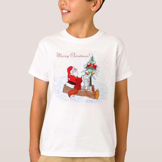Camiseta Papai Noel com Raposa e Esquilo do Coelho (Frente)