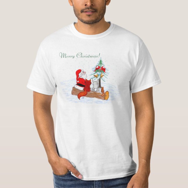 Camiseta Papai Noel com Raposa e Esquilo do Coelho (Frente)