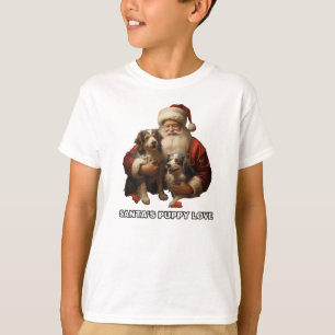 Camiseta Papai Noel com um cachorro, colorido, real, texto