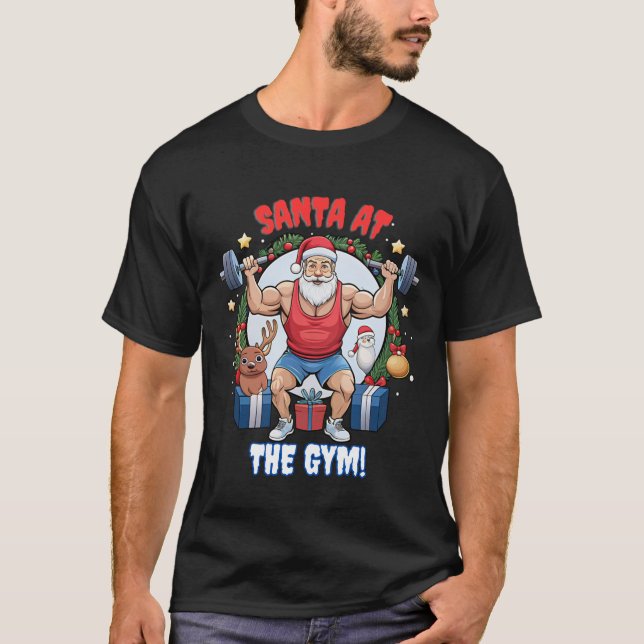 Camiseta Papai Noel com um Twist - Papais noeis de ginástic (Frente)