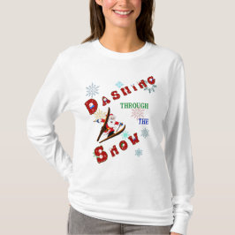 Camiseta Papai Noel correndo pela neve de esqui