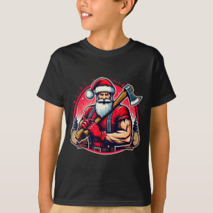 Camiseta Papai Noel Cortador de Árvores Lenhador Divertido