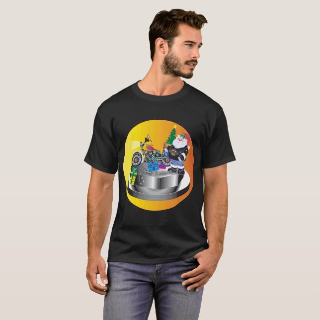 Camiseta Papai noel da motocicleta (Frente Completa)