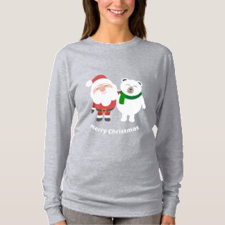 Camiseta Papai Noel de desenho animado e urso polar, Feliz 