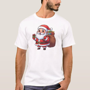 Camiseta Papai Noel de desenho animado fofo segurando prese