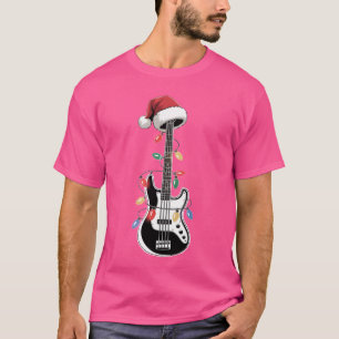 Camiseta Papai Noel de Guitarra Luzes de Natal Baixista Gui
