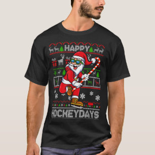 Camiseta Papai Noel de Hóquei no Gelo Feliz Natal Divertido