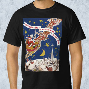 Camiseta Papai Noel de Natal Antigo com Rena Voando