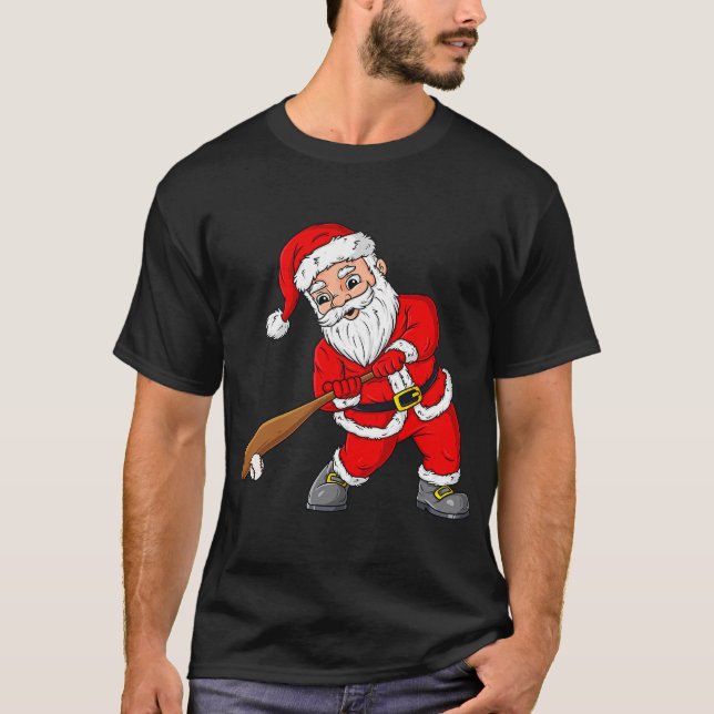 Camiseta Papai Noel de Natal Com Meninos De Beisebol (Frente)