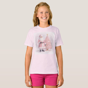 Camiseta Papai Noel de Natal Rosa Pastel