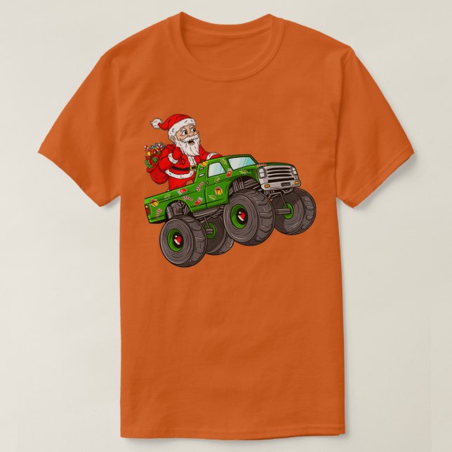 Camiseta Papai Noel De Natal Viajando Em Monster Truck Boys (Frente do Design)