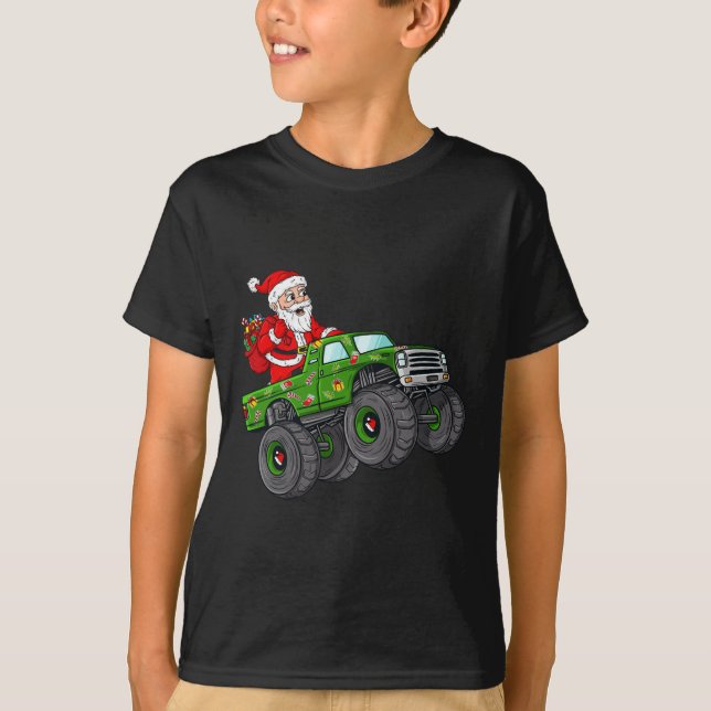 Camiseta Papai Noel De Natal Viajando Em Monster Truck Boys (Frente)