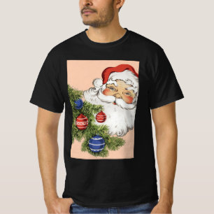 Camiseta Papai Noel de Natal Vintage com enfeites de árvore