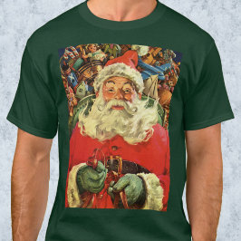Camiseta Papai Noel de Natal Vintage em Trenó com Brinquedo
