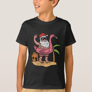 Camiseta Papai Noel de Verão Flamingo Flutuador Natal Diver