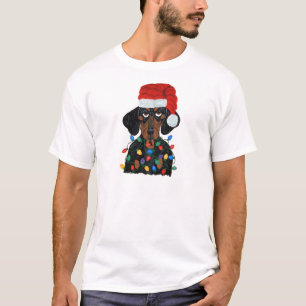 Camiseta Papai noel do Dachshund Tangled em luzes de Natal