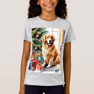 Camiseta Papai Noel do Golden Retriever Eu Fui Bom Natal