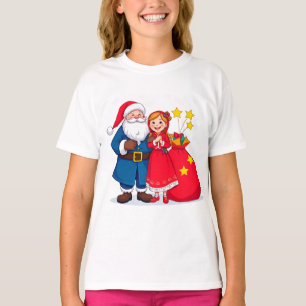 Camiseta Papai Noel e Menina com um Saco de Presentes