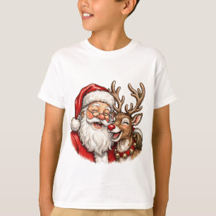 Camiseta Papai Noel e Rena Festiva Feliz Natal
