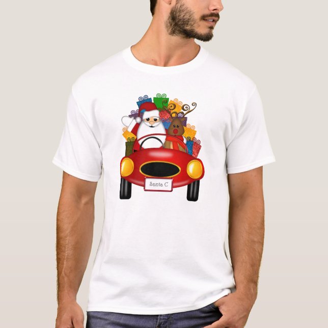 Camiseta Papai noel e rena no carro desportivo com (Frente)