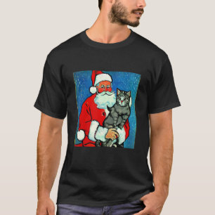 Camiseta Papai Noel E Seu Gato Arte Fofa Natal Hol