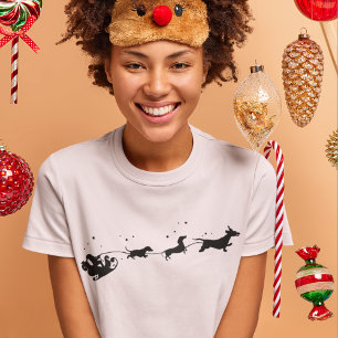 Camiseta Papai Noel e Sombra de Dachshund Natal