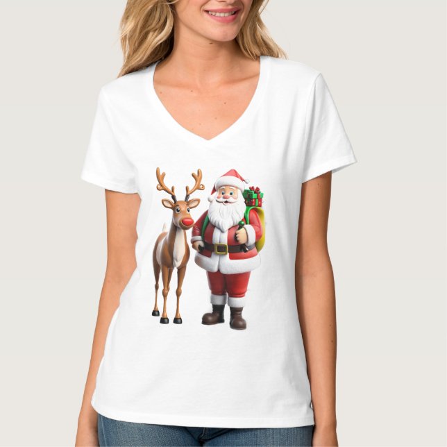 Camiseta Papai Noel e suas renas (Frente)
