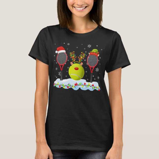 Camiseta Papai noel Elf Reindeer Tênis de Luzes de Natal Tê (Frente)