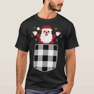 Camiseta Papai Noel em Bolso de Xadrez Búfalo Branco e Negr