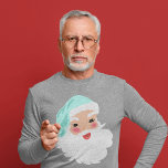 Camiseta Papai Noel em Natais vintages de chapéu verde em c<br><div class="desc">Este gráfico de manga longa festiva apresenta uma ilustração retrô estilo de um Papai Noel alegre vestindo um chapéu verde de Papai Noel.</div>
