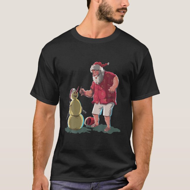 Camiseta Papai Noel Encantado Enfrentando Barba De Chapéu E (Frente)