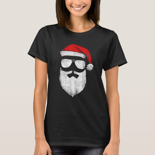 Camiseta Papai Noel Encara Óculos De Sol Com Barba De Chapé (Frente)
